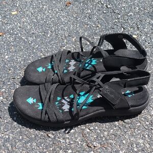 Skechers Black Sandals with Turquoise Accents